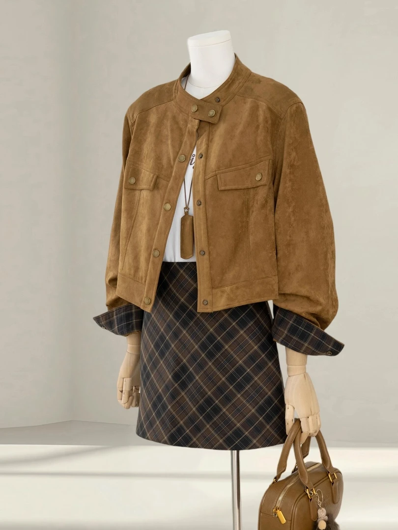 美拉德短款外套女2025秋冬季新款今年流行爆款时尚显瘦鹿皮绒夹克