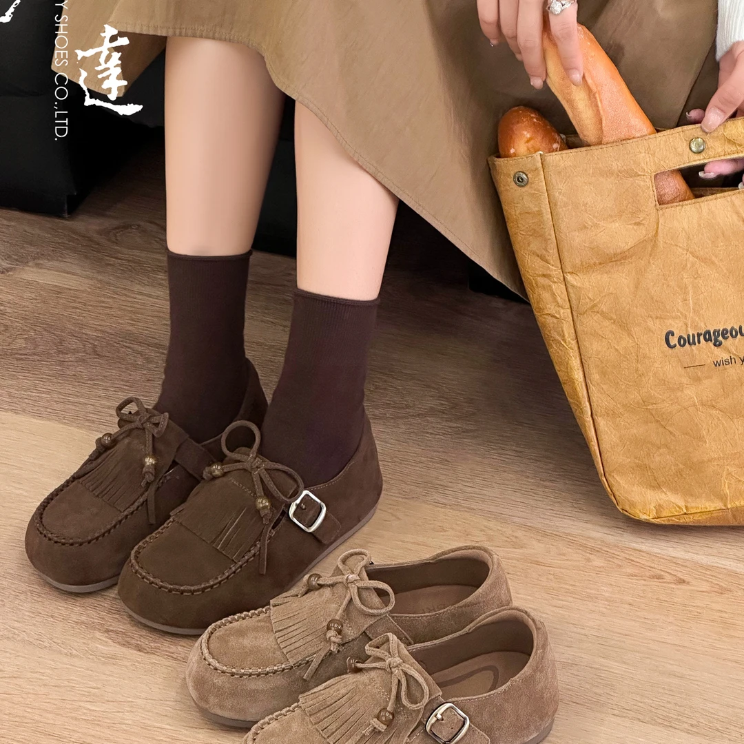 磨砂圆头磨砂皮女鞋透气豆豆鞋时尚休闲鞋皮鞋