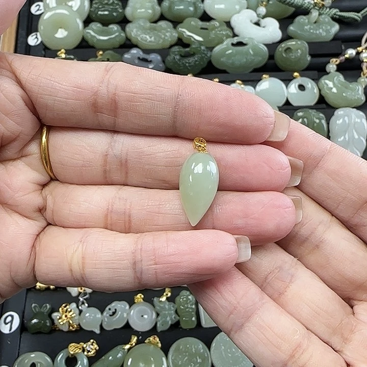 和田玉18K金镶嵌吊坠(赠链)送链子送皮绳