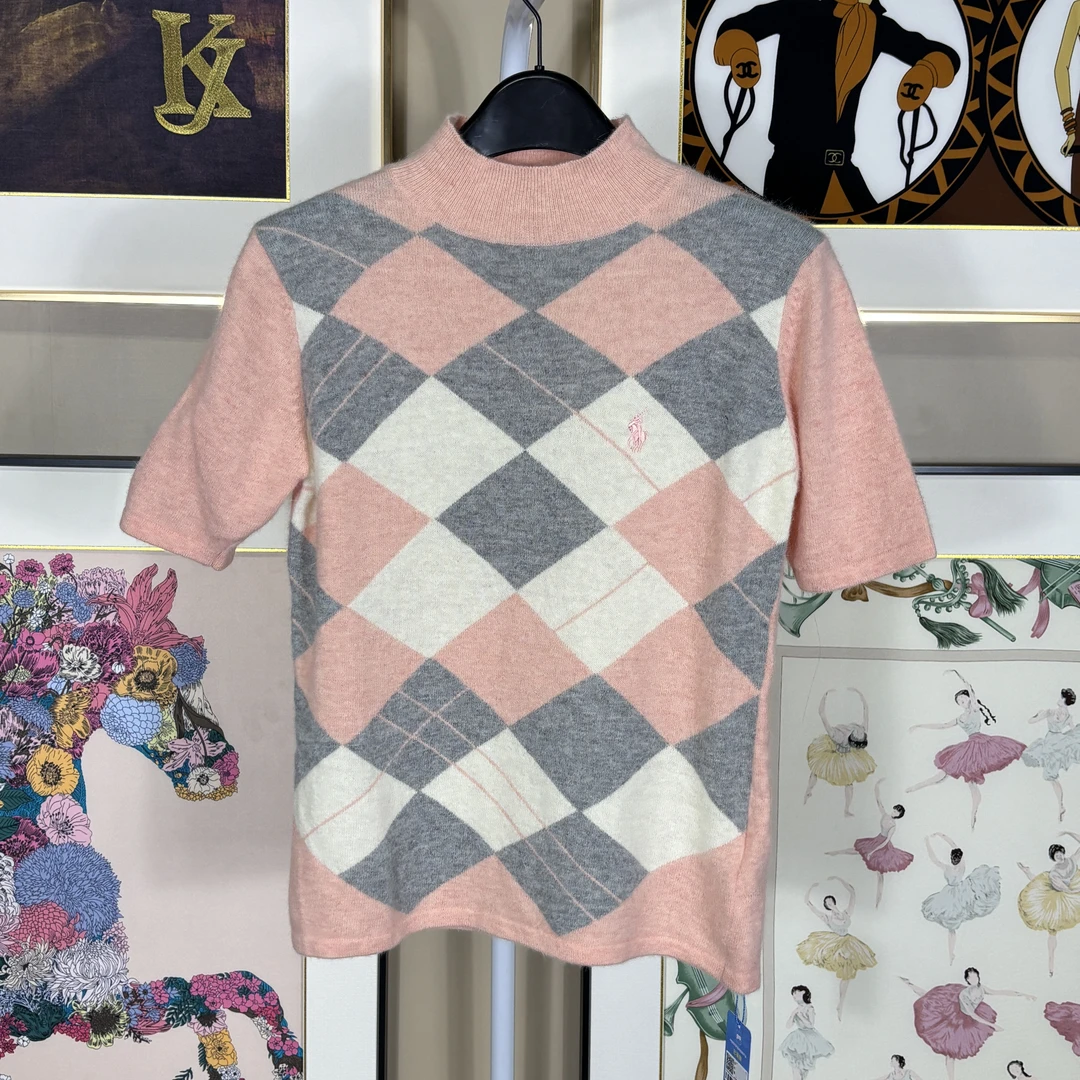 95新 Ralph Lauren/拉夫劳伦 针织菱格纹短袖T恤/fy2835