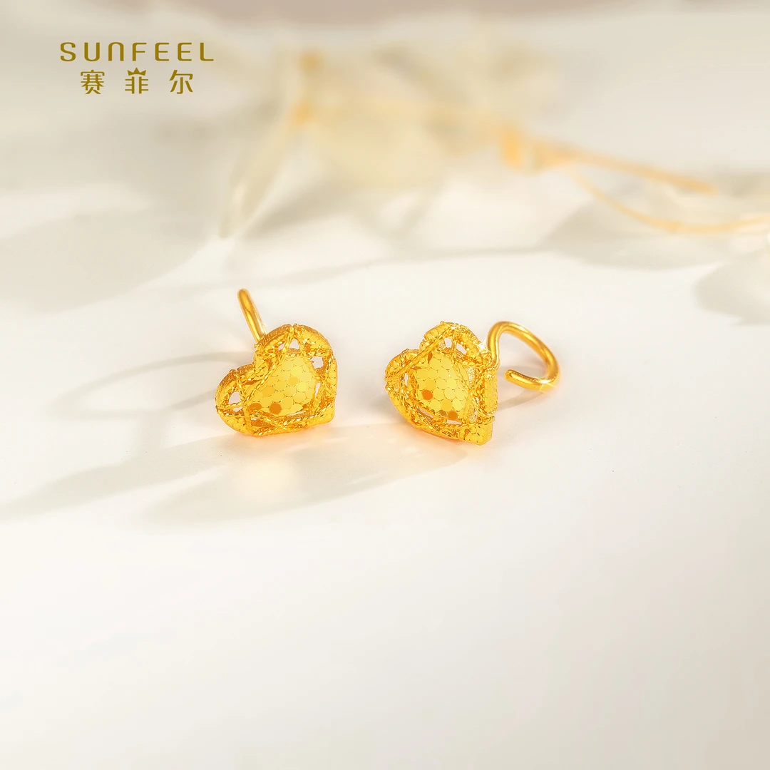 SUNFEEL/赛菲尔【十三店】足金闪光金花丝爱心耳钉HR07010811