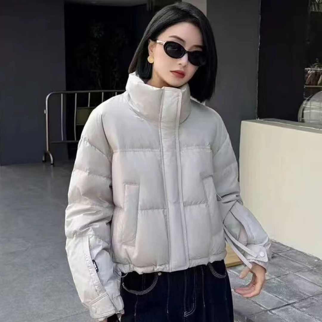 欧货立领短款羽绒服2025年新款90白鸭绒