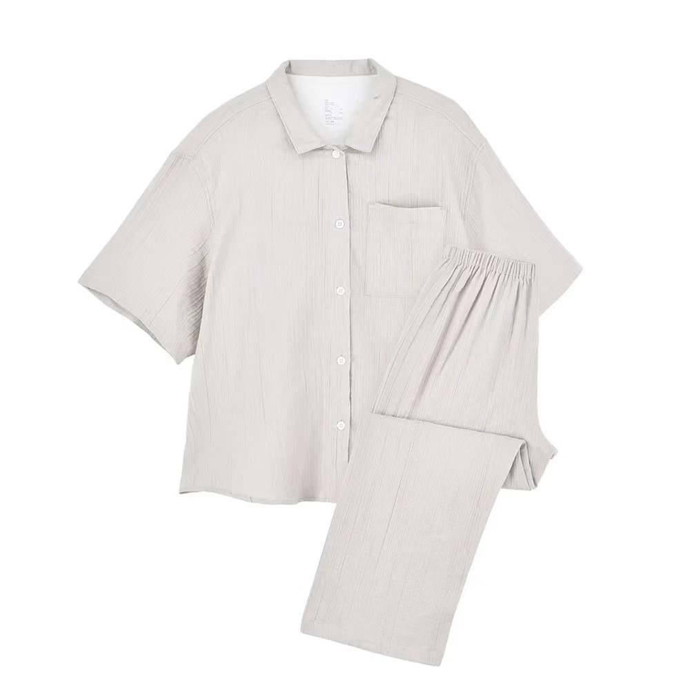 FUJIA STYLE新款简约舒适百搭时尚无侧缝五分袖家居睡衣套装YY072