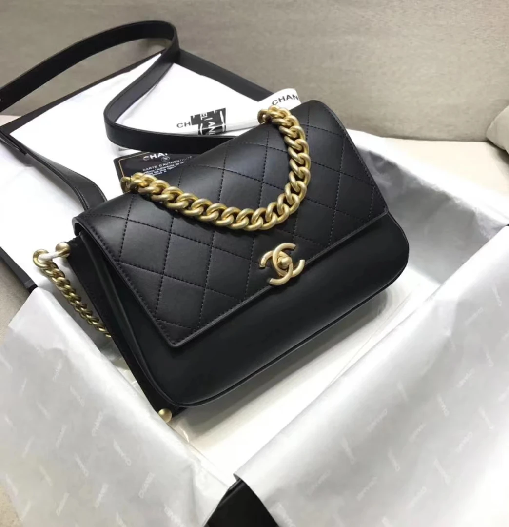 95新 Chanel/香奈儿  黑金方胖子邮差包 24cm 16672198
