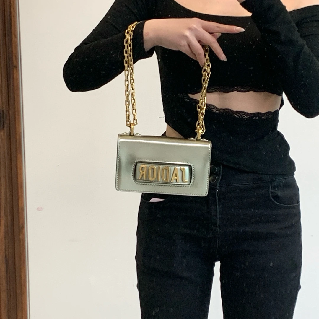95新 DIOR/迪奥 dior 金色镜面jadior mini链条包