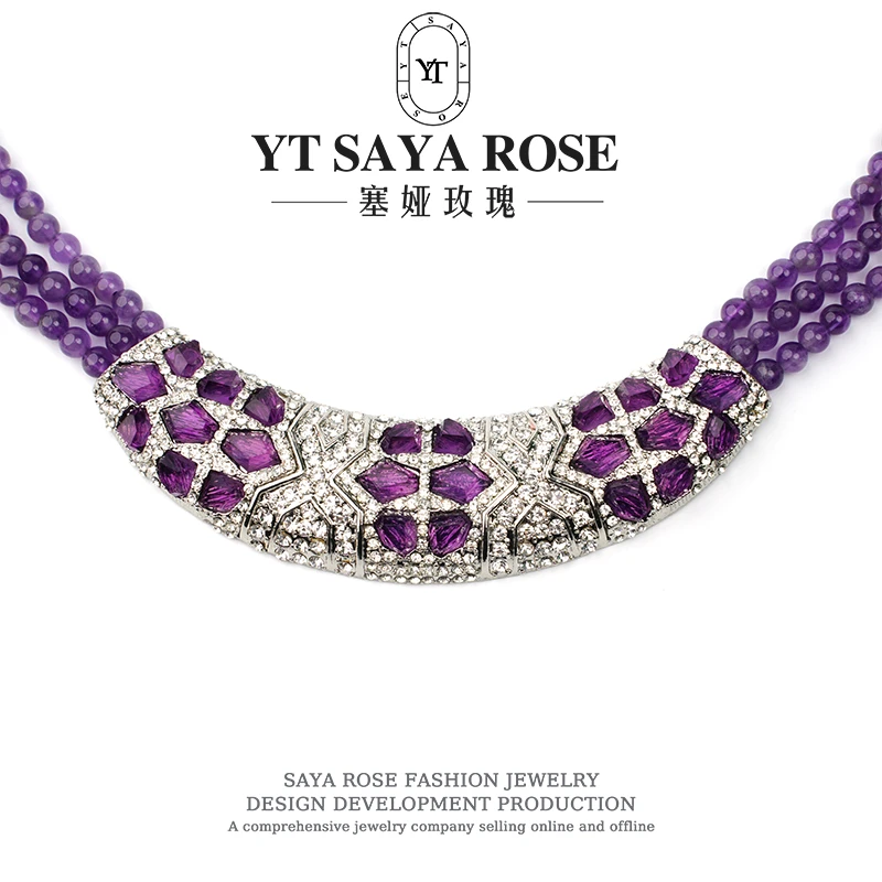 合金项链 紫迷森林重工莱茵复古欧美手工小众设计师项链饰品颈链