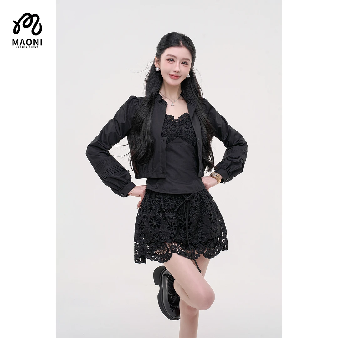 毛妮LADIESFIRST【甜美氛围】法式衬衫镂空吊带短裤裙套装女L2177