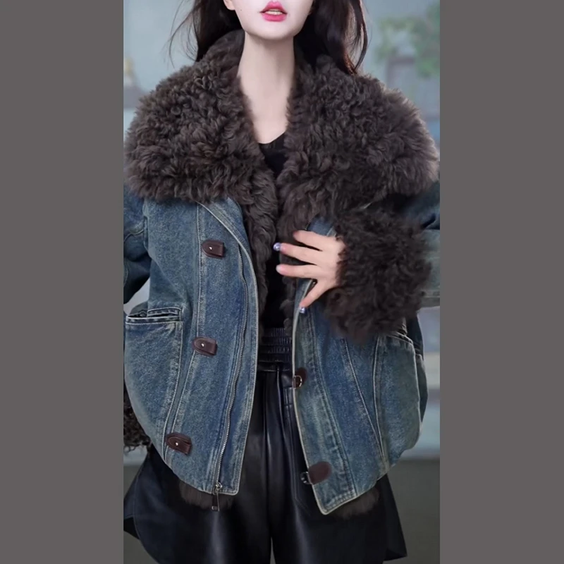 牛仔免洗遮肉显瘦羽绒服女士2025冬季新款气质加厚保暖大毛领外套
