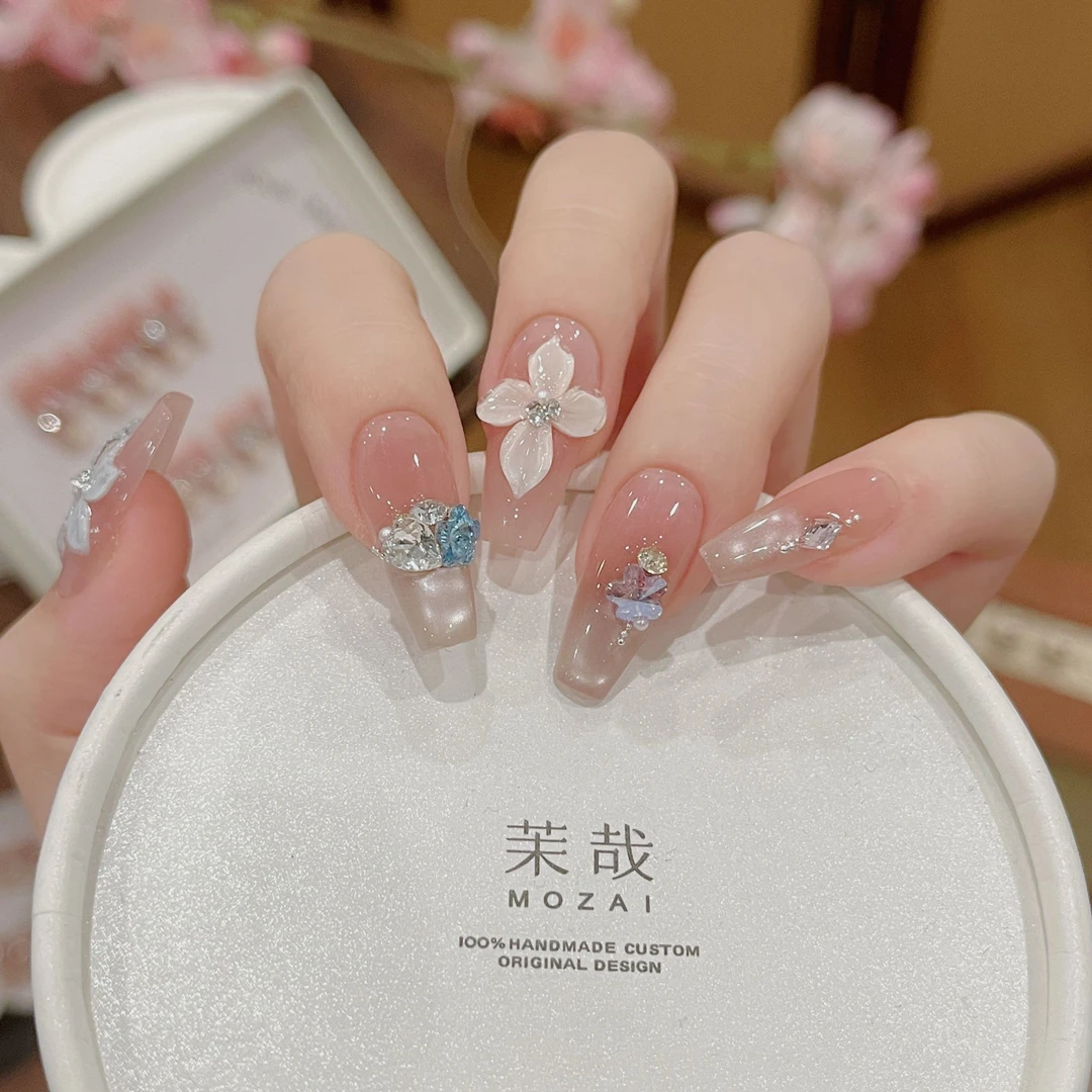 茉哉【施家全华钻/生如夏花】纯手工定制拆卸穿戴甲A3956