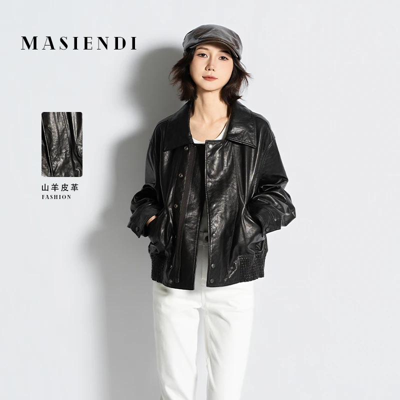 玛丝恩迪秋季2025标准春秋冬做旧常规款同款皮衣百搭45569