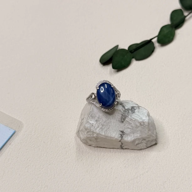 90新  【六六中古】孤品合成星光蓝宝石银925开口戒指aj4939