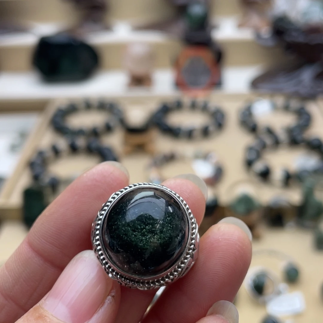 L***L银S925镶嵌水晶戒指绿幽灵戒指