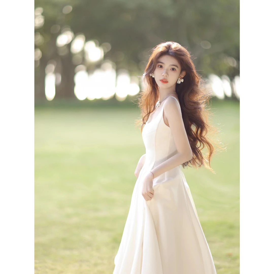 夏季法式高级感收腰无袖背心吊带连衣裙小个子显瘦温柔设计感长裙