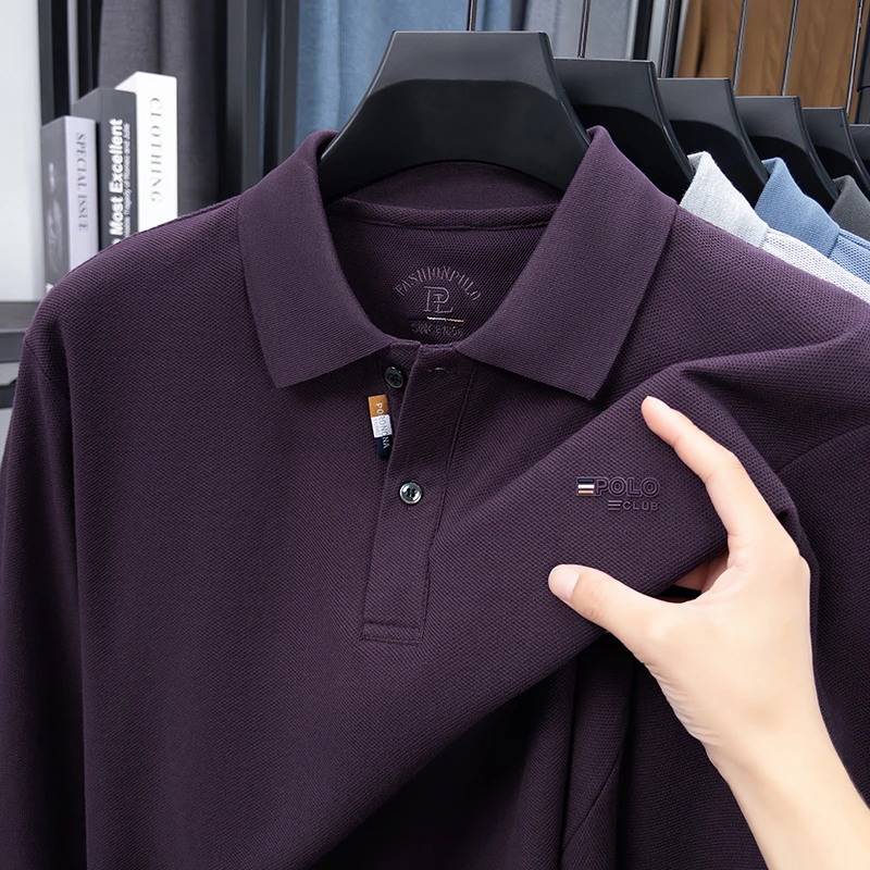 【厂家直销】100%精梳棉秋季新款男士翻领纯色长袖Polo衫宽松打底衫