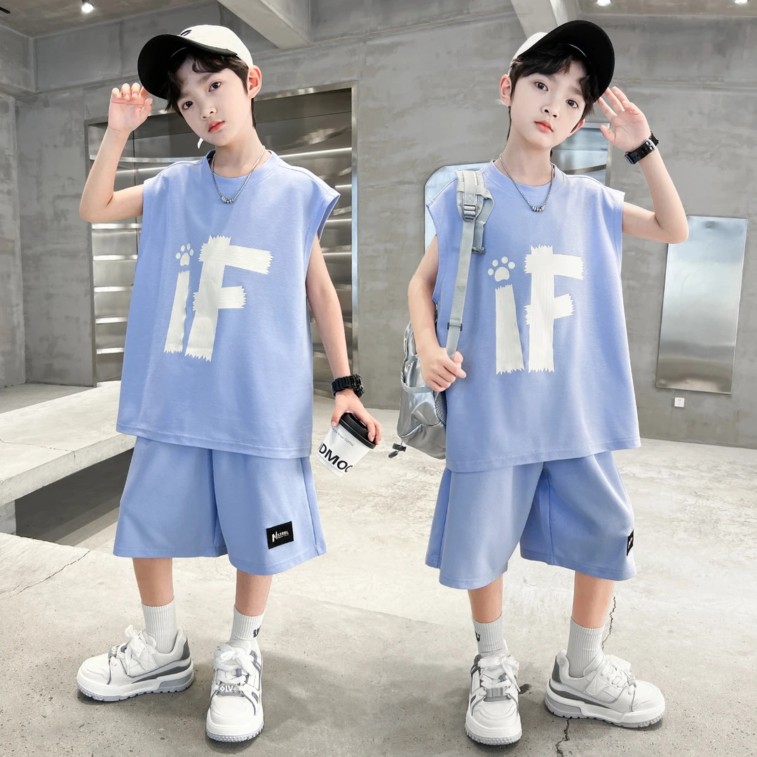 男童夏款2025新款坎肩上衣中大儿童两件套痞帅潮【奇斯熊1】B5333