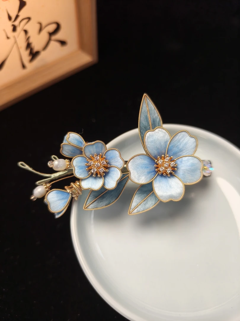 [芬芳]新中式发夹非遗绒花蚕丝边夹发夹古风刘海夹绒花发夹