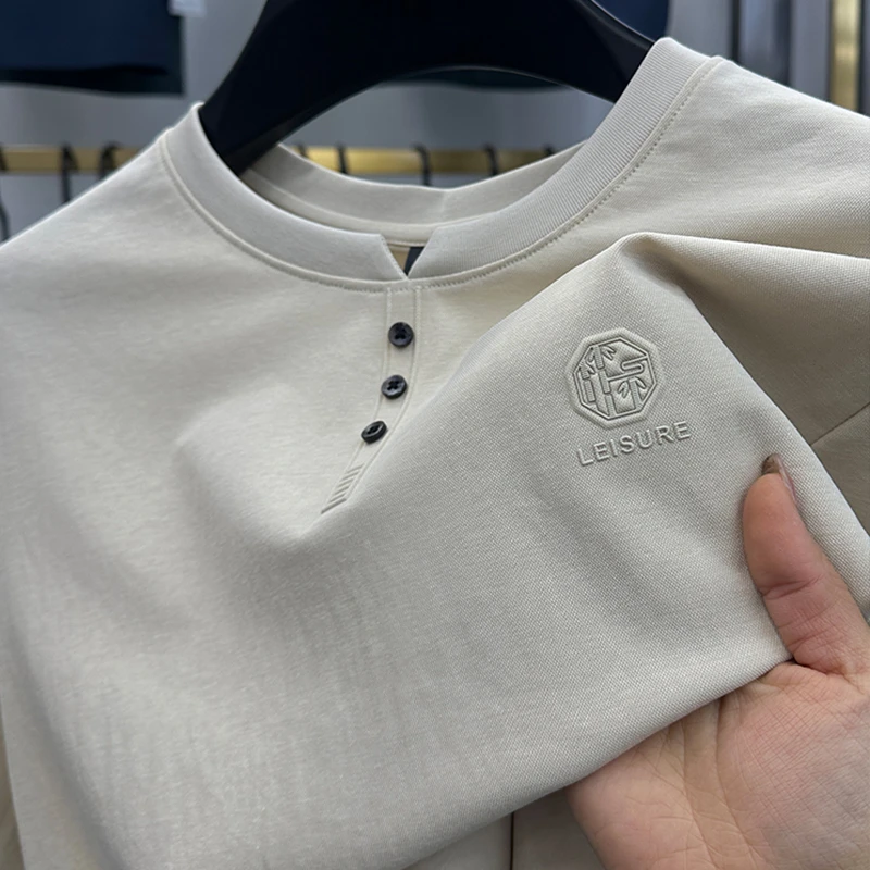 ZaSaFran中国风亚麻短袖舒适圆领T恤男士半袖爸爸装棉麻大码V领衫