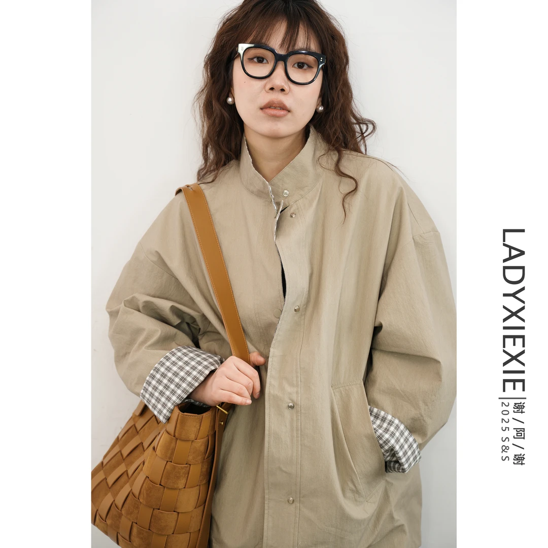 LADYXIEXIE  慵懒两穿立领宽松休闲中长款风衣
