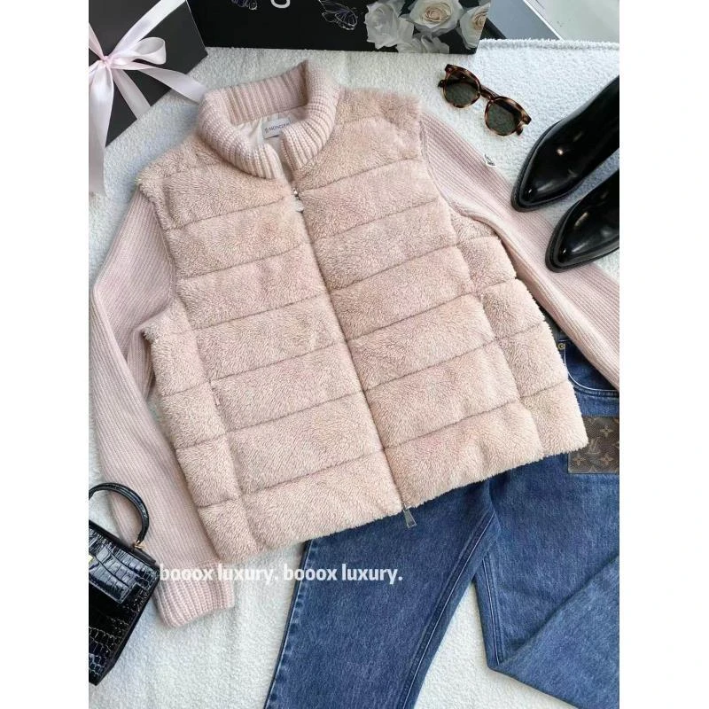 95新 MONCLER   yy1264 聚酯 24ss粉色拼接针织外套 M码