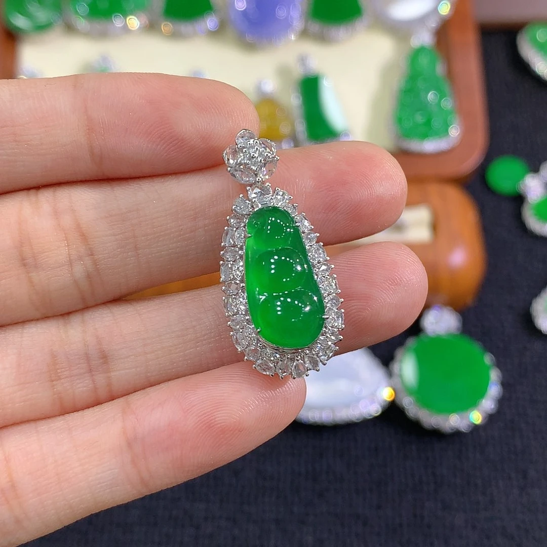 【闪购商品】翡翠18K金镶嵌吊坠(不含链)福豆