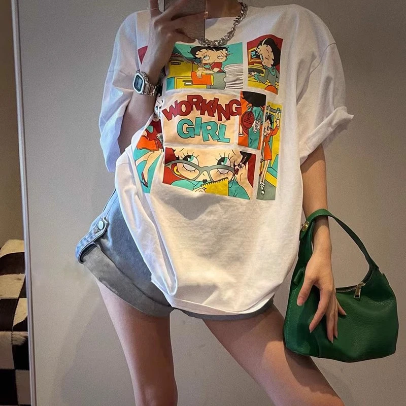 100%纯棉300克重磅美式高街短袖T恤夏韩版原宿风宽松百搭印花上衣