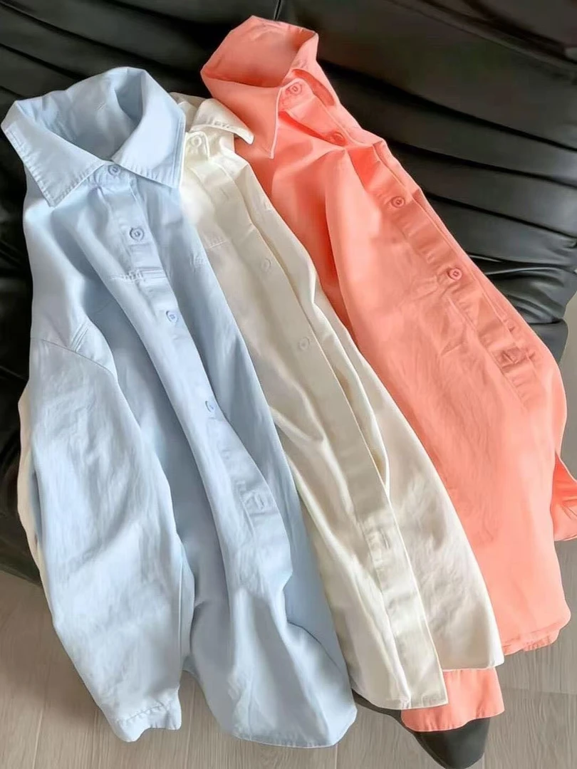 纯棉衬衫女叠穿早秋2025新款翻领长袖衬衣外穿开衫小个子遮肉上衣