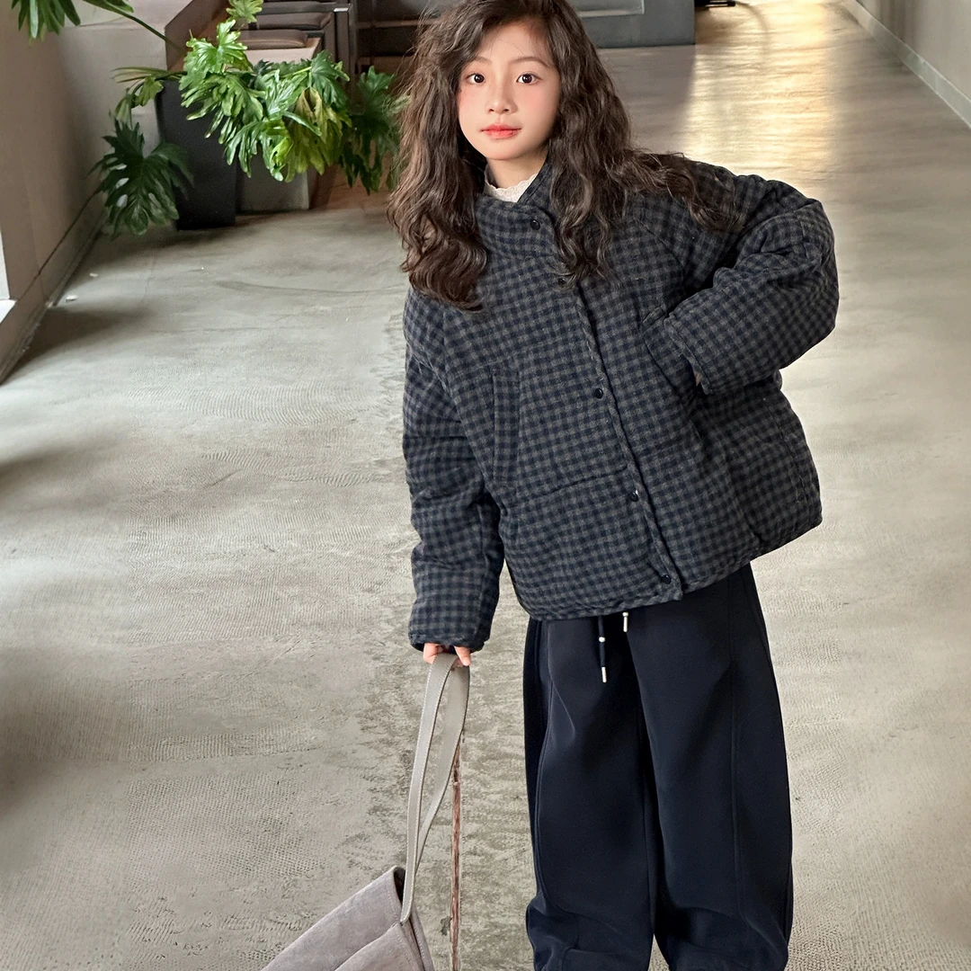 女童棉衣冬季洋气儿童冬装加厚格子外套保暖女大童韩版棉服6-12岁