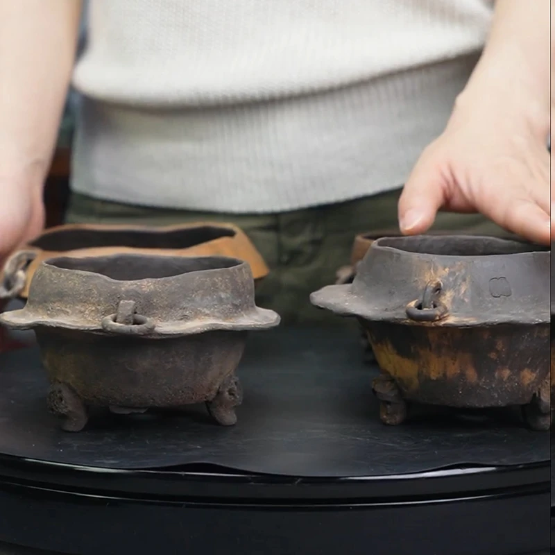 宜兴紫砂全手工飞碟双环系列关野正风格紫砂花盆山野草松柏树桩盆