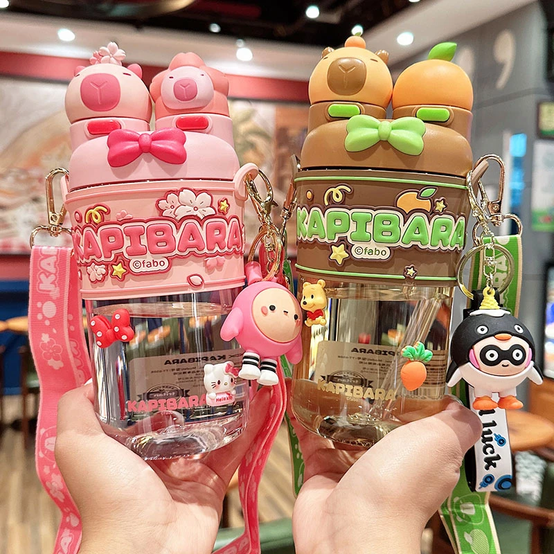 儿童水杯女生高颜值吸管杯夏季可爱双饮杯耐高温学生便携塑料杯子