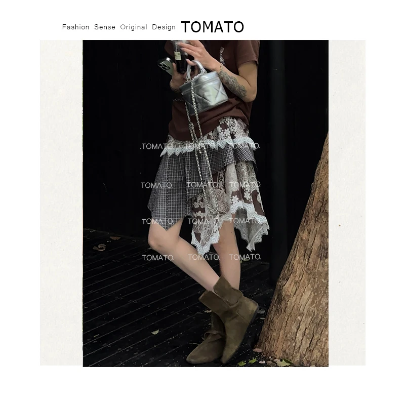 【TomaTo】花遇 新款夏季时髦街头风不规则设计撞色半身裙C25Q4022