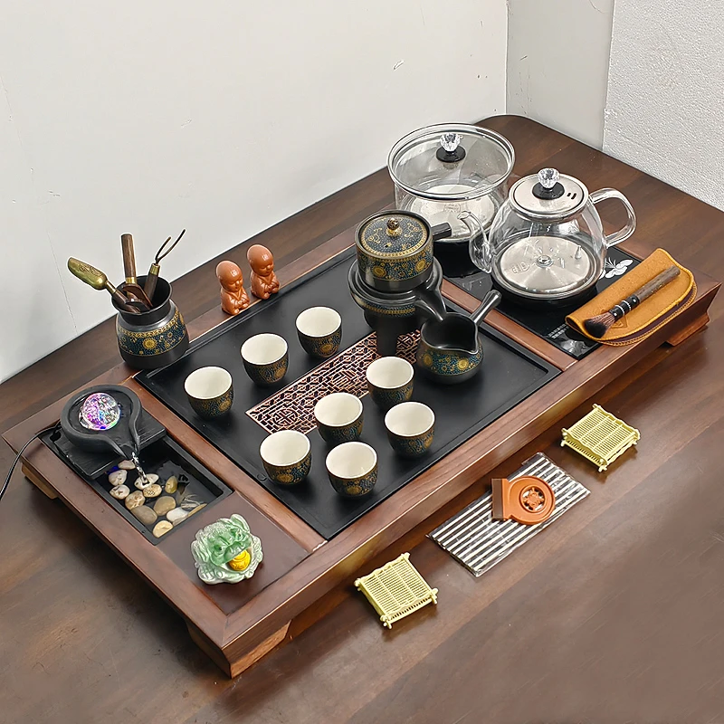 茶具套装家用高端整套全自动烧水壶一体办公室茶盘桌面专用泡茶台