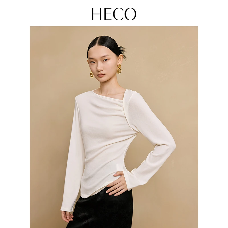 HECO【云纤】新中式国风打底衫不规则设计弹力针织上衣2025年春