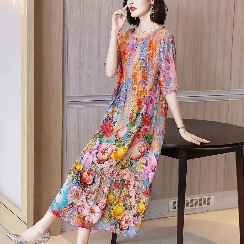 1275 民族风气质大牌连衣裙2025夏季新款宽松显瘦贵夫人过膝长裙