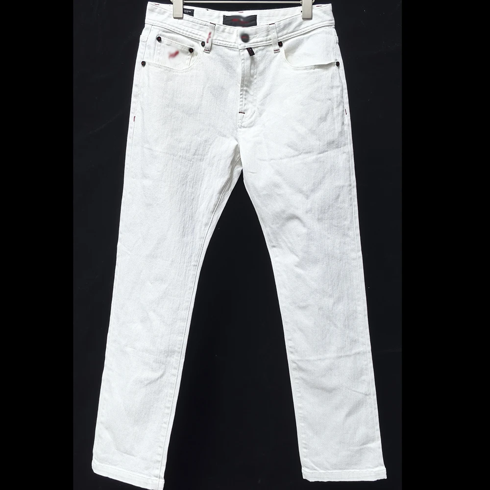 高端夏季牛仔裤男士白色直筒百搭时尚1865