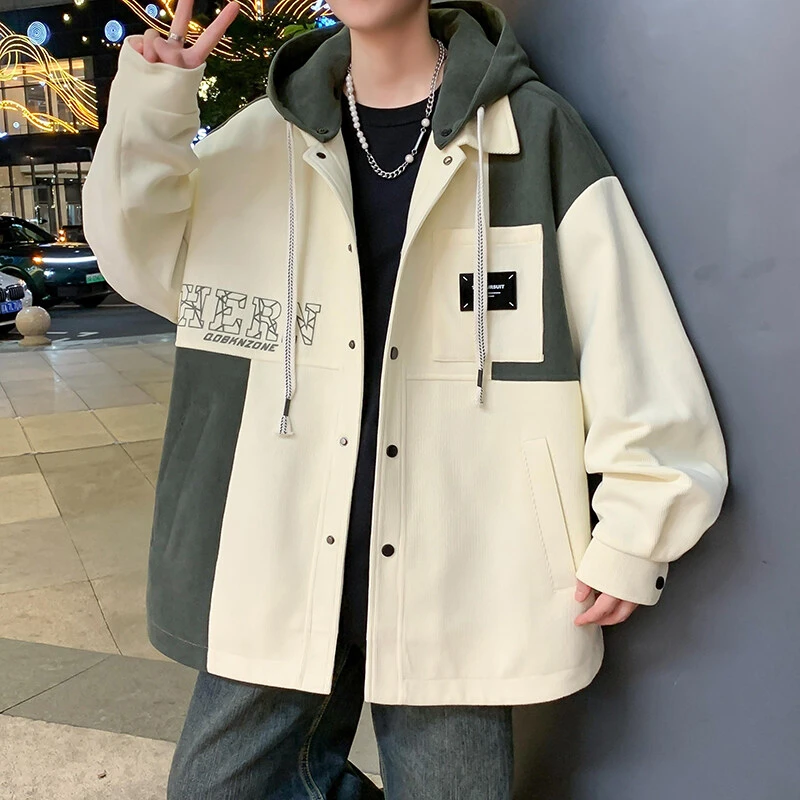 潮流连帽外套男春秋季2025新款拼接工装夹克男士春款休闲上衣服