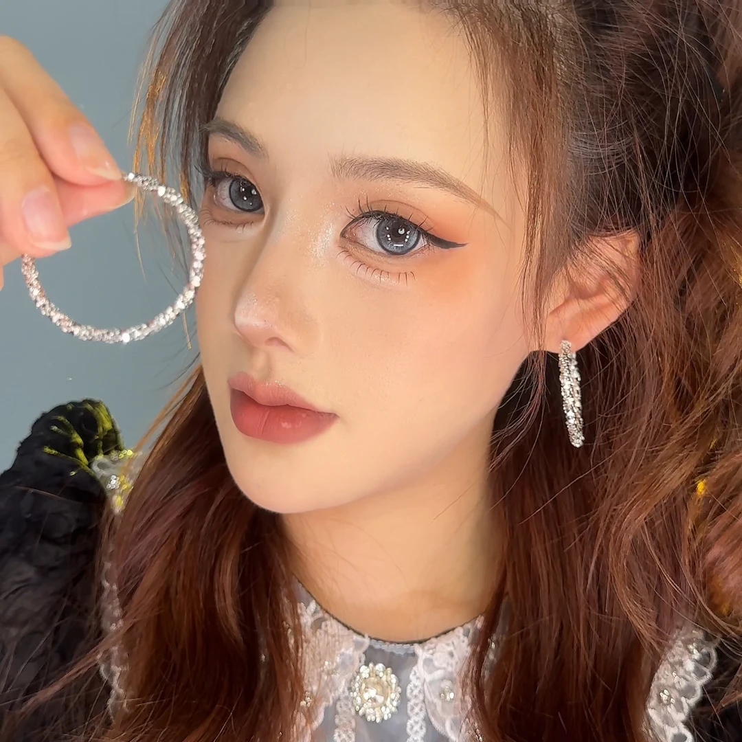 合金耳饰 黑色微镶满锆大耳环新款百搭爆款轻奢欧美风耳饰网红气