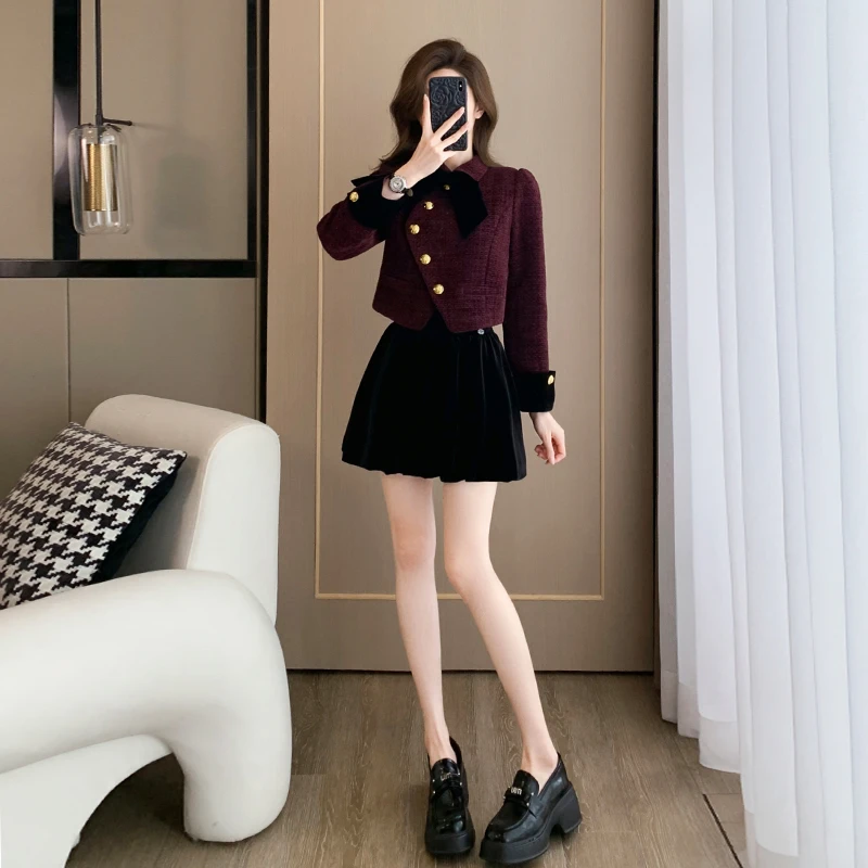 法式名媛富家千金小香风套装秋冬新款小个子高级感洋气减龄两件套