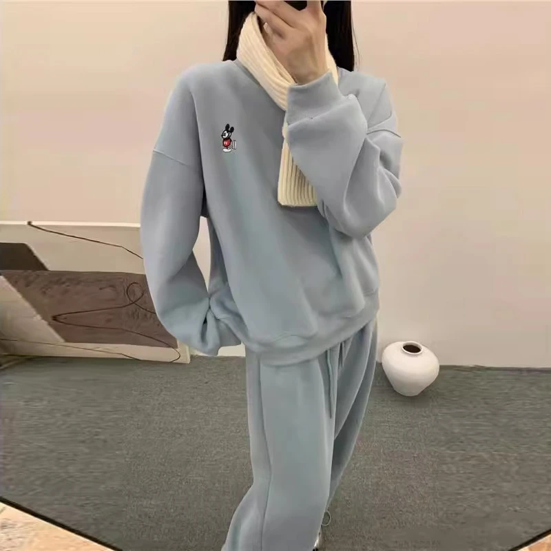 加绒加厚米奇卫衣套装休闲运动两件套女2025冬季搭配一整套爆款潮