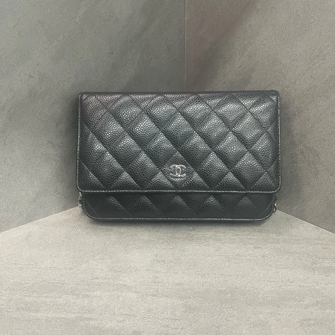 99新 Chanel/香奈儿 woc 黑银荔枝皮链条包27开 原始