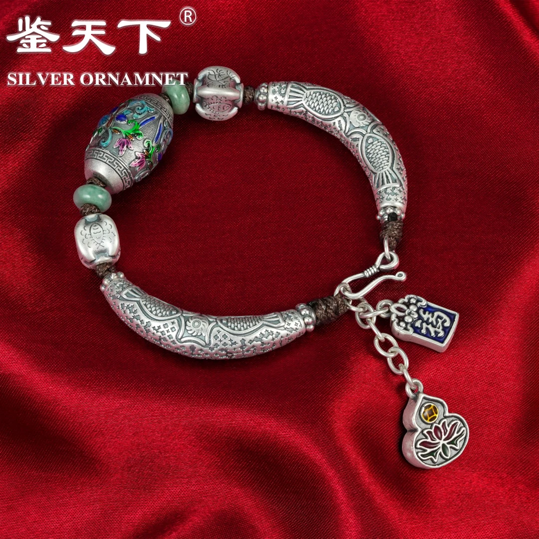 925银珐琅手链 [鉴天下]花叶桶珠太阳花弯管福牌葫芦手链06100155