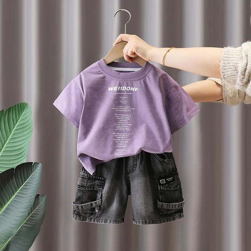 儿童夏装短袖套装帅气男童韩版时髦衣服夏款字母印花T恤两件套夏