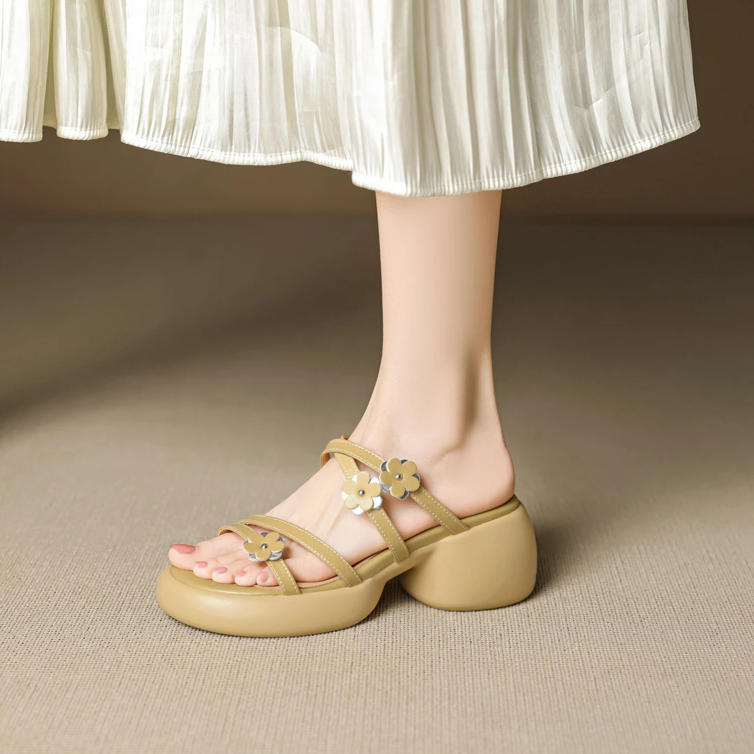 6cm露趾松糕厚底凉拖鞋女外穿一字拖夏季2025新款仙女风高跟拖鞋