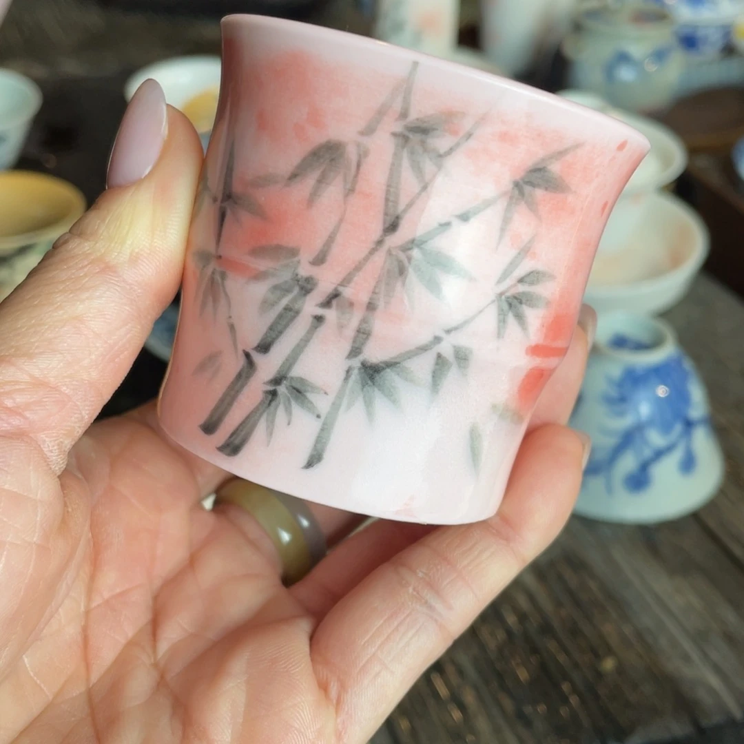 直播福利款胭脂红竹节杯