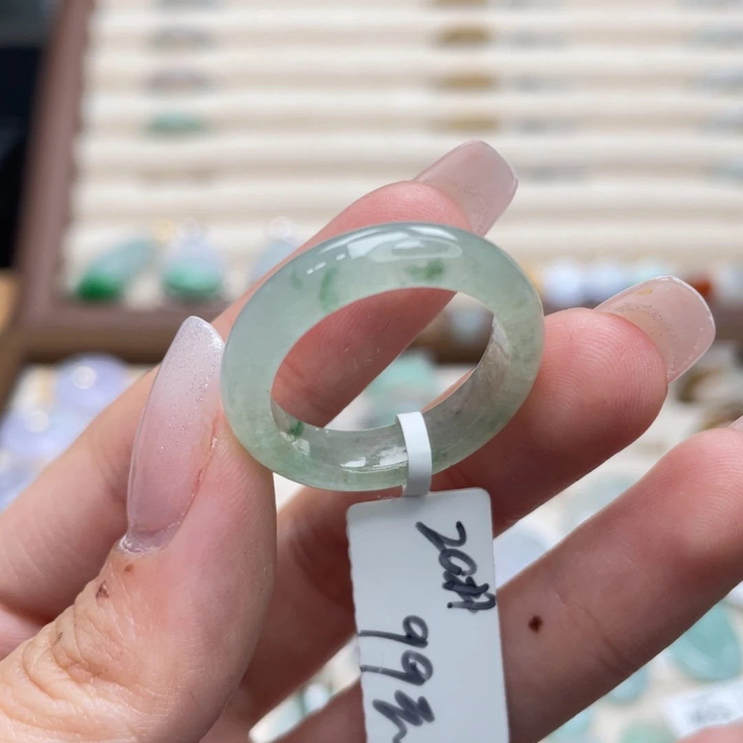 展***友翡翠未镶嵌戒圈a54港圈20冰绿底飘花