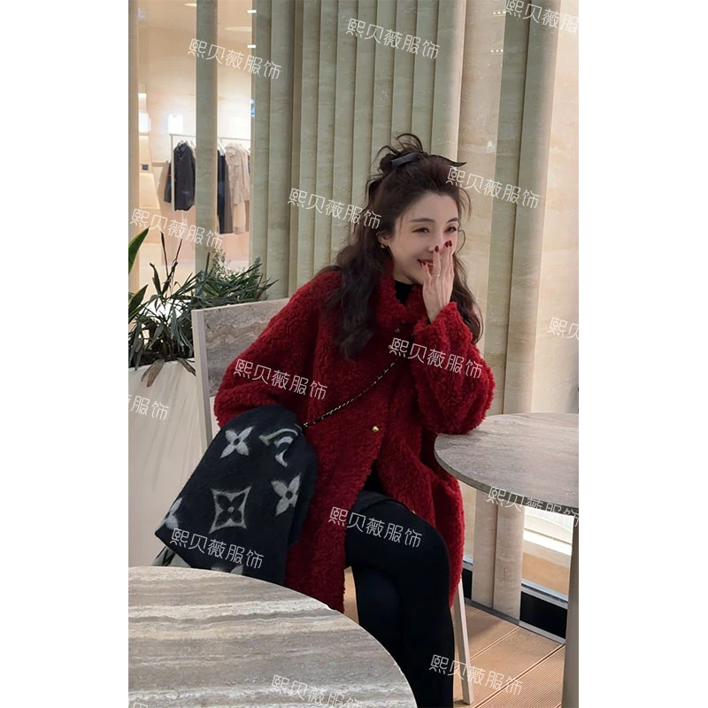 熙贝薇8【年度限定战袍】100羊毛金扣中长款小立领澳毛外套 D8955