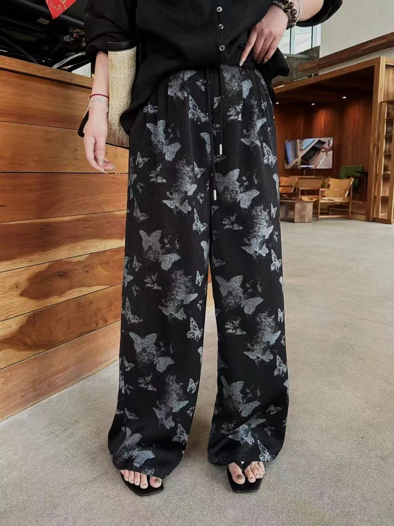 琪琪怪怪大码女装【蝴蝶裤】复古印花休闲显瘦气质阔腿裤P46867QQ