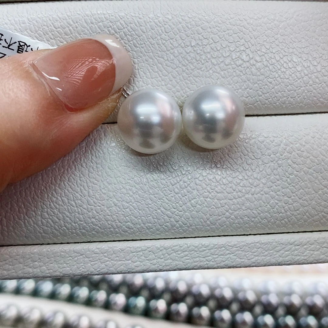 18K金镶嵌耳饰海水珍珠11-12