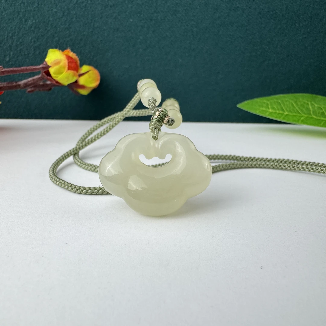 和田玉祥云锁如意锁平安锁吊坠浅晴水编织气质简约手工精美