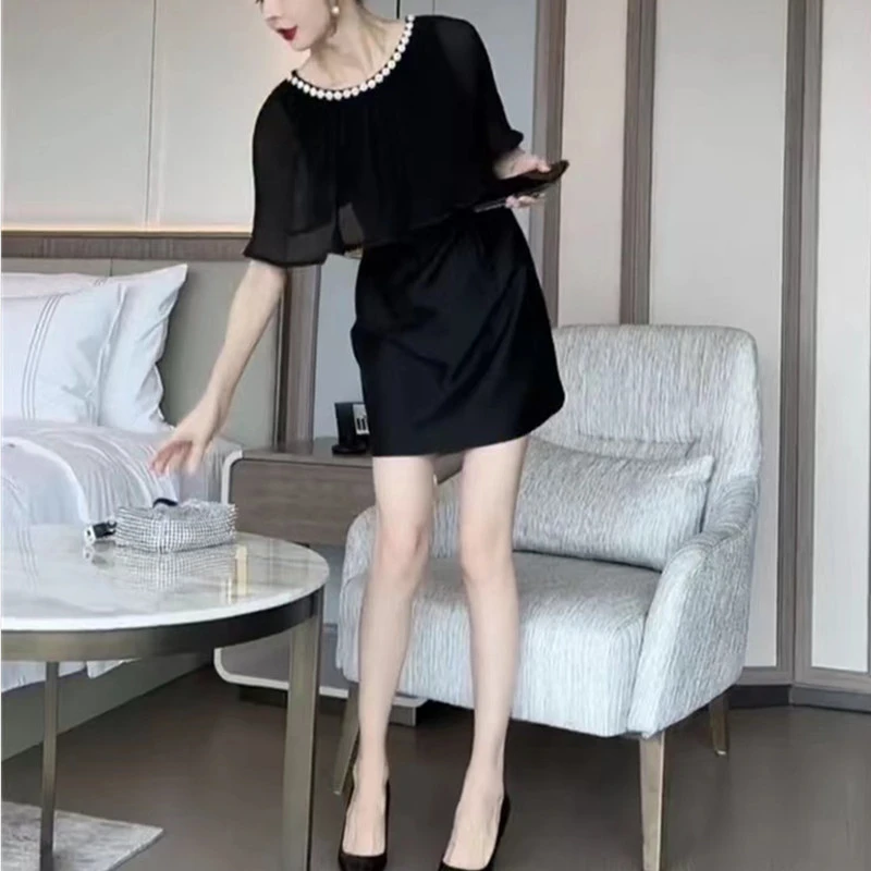 夏季气质连衣裙超仙荷叶边显瘦中长款小个子裙子