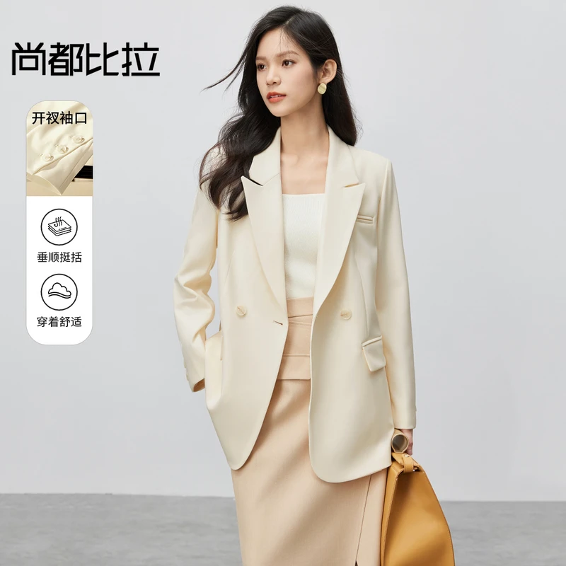 气质通勤西装领双排扣装饰唇袋有肩垫休闲西装外套4437X